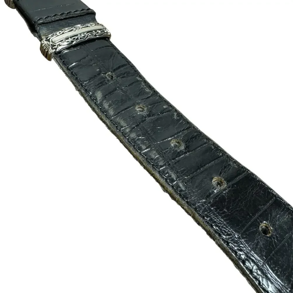 Nanni Womens Leather Belt Black Croc Embossed Western Silver Hardware Size 38